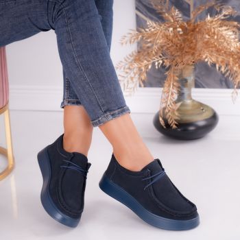 Pantofi dama casual Bleumarin din Piele Naturala Intoarsa Sandy