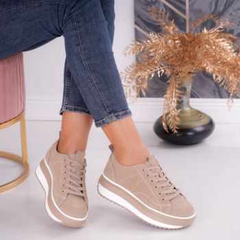 Pantofi dama casual Kaki din Piele Naturala intoarsa Shula