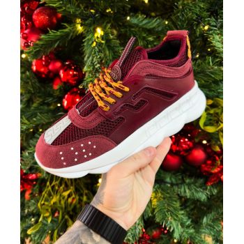 Adidasi CHAIN Burgundy - Piele ecologica si catifea