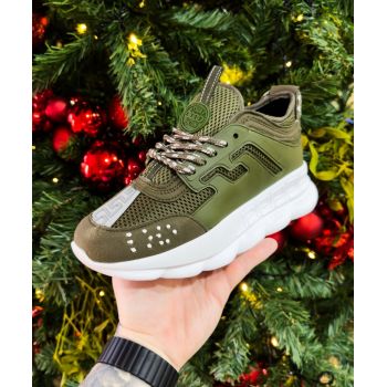 Adidasi CHAIN Khaki - Piele ecologica si catifea