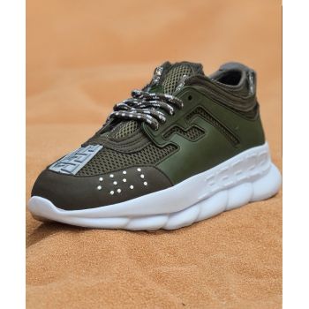 Adidasi CHAIN Khaki - Piele ecologica si catifea