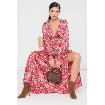 Rochie maxi cu decolteu in V si model floral la reducere