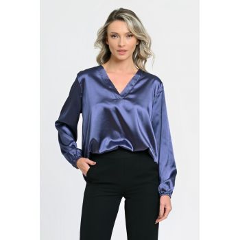 Bluza dama - V258 - cu panglica - Indigo Satin