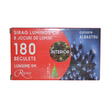 Instalatie de Craciun sirag luminos cu 8 jocuri de lumini 180 de beculete albastre