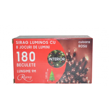 Instalatie de Craciun sirag luminos cu 8 jocuri de lumini 180 de beculete rosii