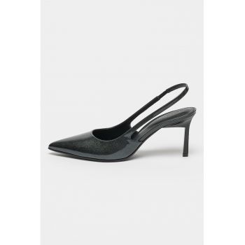 Pantofi stiletto slingback cu aspect lacuit