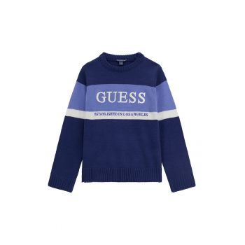 GUESS - Pulover cu logo brodat si decolteu la baza gatului