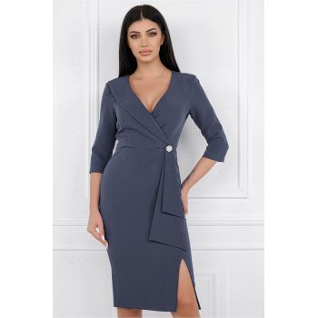 Rochie bleumarin cu accesoriu si peplum in talie