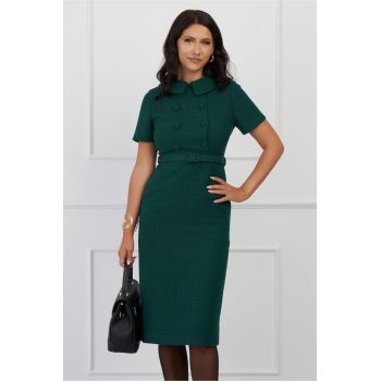 Rochie DY Fashion verde din tweed cu nasturi la bust