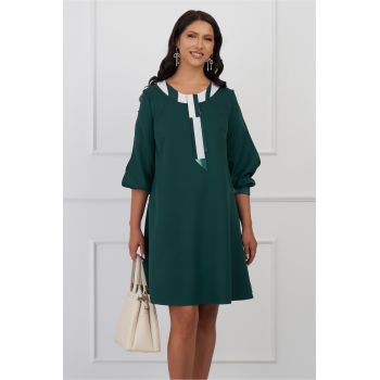 Rochie Ella Collection Adela verde cu esarfa si maneci decupate