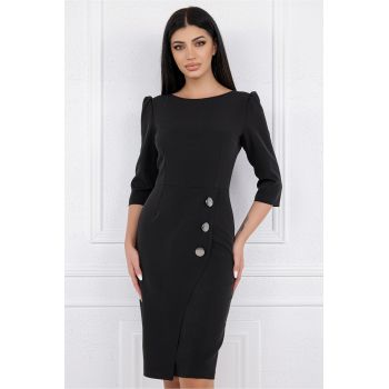 Rochie MBG neagra cu nasturi pe fusta