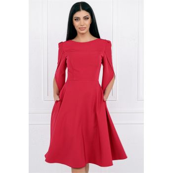 Rochie MBG rosu zmeura cu maneci evazate