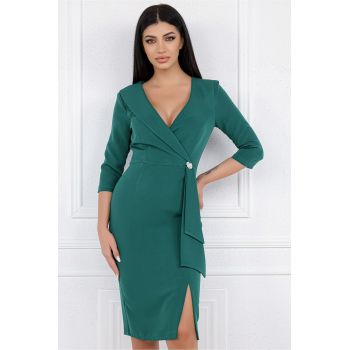 Rochie MBG verde cu accesoriu si peplum in talie