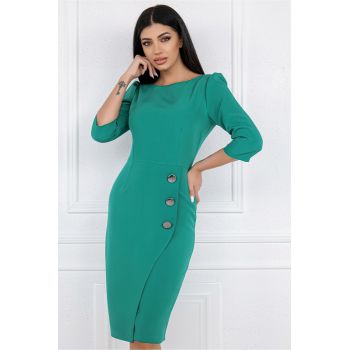 Rochie MBG verde cu nasturi pe fusta