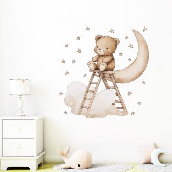 Sticker decorativ pentru copii autoadeziv Ursuletul Teddy pe scara 62x60 cm