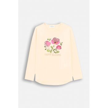 Coccodrillo longsleeve din bumbac pentru copii culoarea bej, MYSTIC NATURE GIRL KIDS