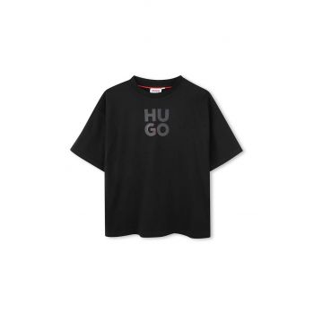 HUGO tricou de bumbac pentru copii culoarea negru, cu imprimeu, G00143