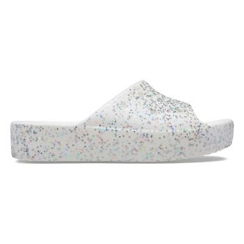 Papuci Crocs Classic Platform Starry Glitter Slide Alb - White/Silver Glitter