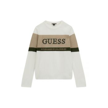 GUESS - Pulover cu logo brodat si decolteu la baza gatului