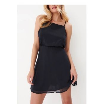 Rochie mini cu bretele subtiri si inchidere cu nasture, negru, dama, Mohito la reducere