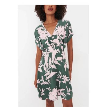 Rochie mini cu imprimeu floral si decolteu in V, verde, dama, Mohito