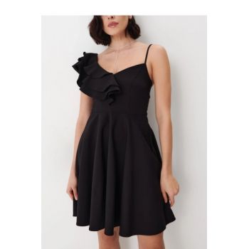 Rochie mini cu volane, spatele gol si decolteu, nergu, dama, Mohito