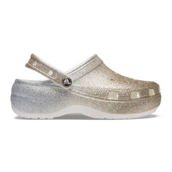 Saboți Crocs Women's Classic Platform Ombre Glitter Clog Alb - White/Gold