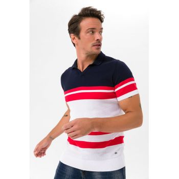 Tricou polo de bumbac cu dungi