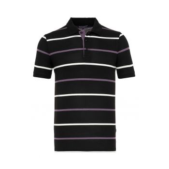 Tricou polo de bumbac cu model in dungi