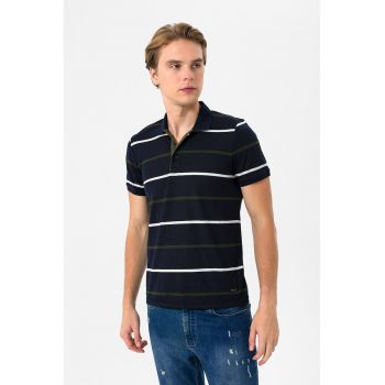 Tricou polo de bumbac cu model in dungi