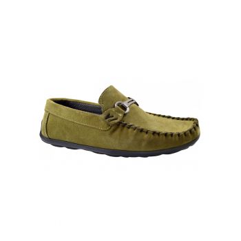 888124180-Mocasini Barbatesti Verzi din Piele intoarsa Naturala Slip-on