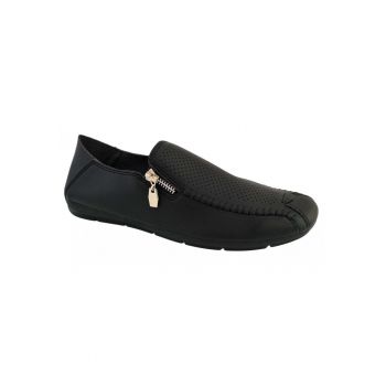 888133494-Mocasini Barbati - Negru - cu fermoar - perforati - Corner