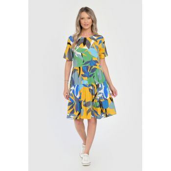 Rochie Medie Dama V293 - cu Imprimeu Floral - la reducere