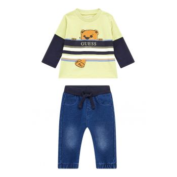 GUESS - Set de bluza cu imprimeu si blugi uni