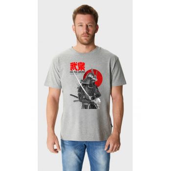 Tricou cu decolteu la baza gatului si imprimeu Samurai