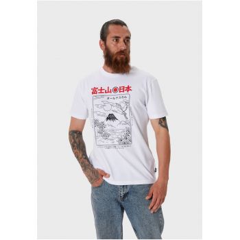 Tricou de bumbac cu imprimeu grafic si decolteu la baza gatului