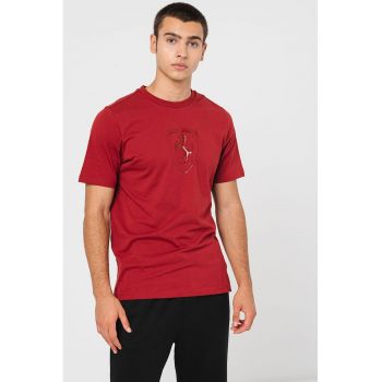 Tricou cu decolteu la baza gatului si imprimeu logo Ferrari Race