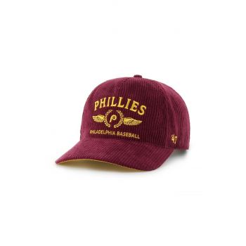 47 brand șapcă de baseball din catifea MLB Philadelphia Phillies culoarea bordo, cu imprimeu, B-SKYLC19EWP-CA