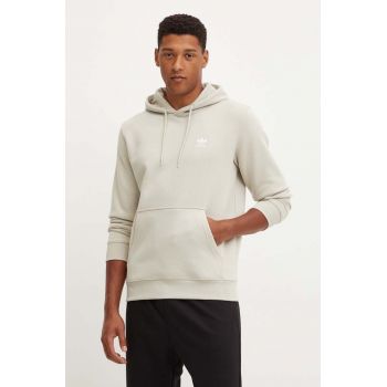 adidas Originals bluza Trefoil Essentials Hoody barbati, culoarea bej, cu glugă, cu imprimeu, IR7785