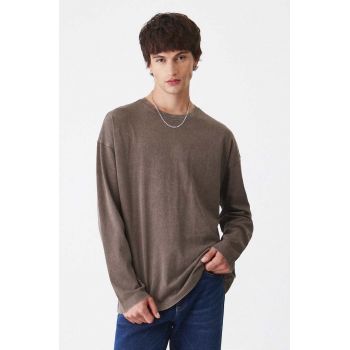 Medicine longsleeve din bumbac culoarea maro, neted