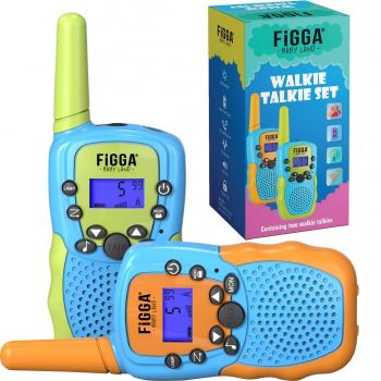 Set 2 statii Walkie Talkie FiGGA pentru copii, Lanterna si Antena, Raza de Actiune 3 km, functia VOX, Plastic, in 2 culori diferite