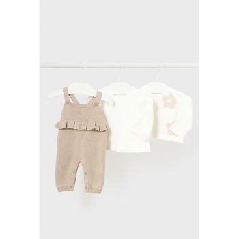 Set de bluza de bumbac - salopeta si cardigan - 3 piese