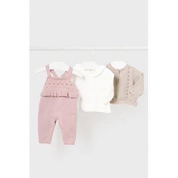 Set de bluza de bumbac - salopeta si cardigan - 3 piese