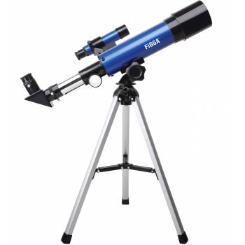 Telescop astronomic FiGGA Telescop-02 lunar cu trepied pentru copii, Marire 90x, Include doua oculare, Luneta de gasire, Albastru