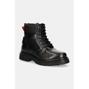 Tommy Jeans pantofi inalti TJM LACE UP BOOT barbati, culoarea negru, EM0EM01446