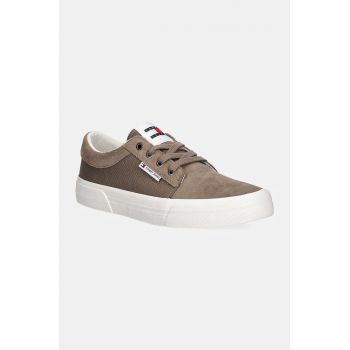 Tommy Jeans tenisi TJM VULC. SKATER MIX MATERIAL barbati, culoarea bej, EM0EM01456