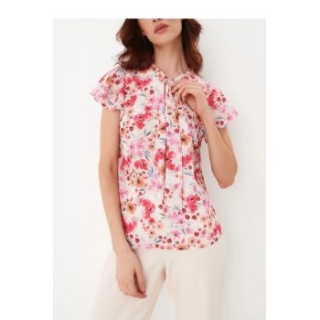 Bluza cu model floral si cu maneca scurta, multicolor, dama, Mohito