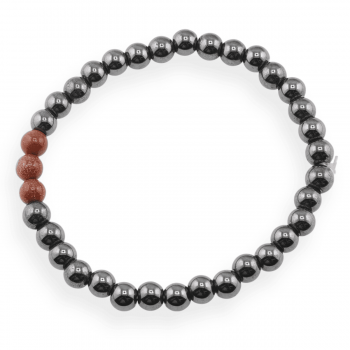 Bratara pe elastic hematit si goldstone maro 6mm ieftina