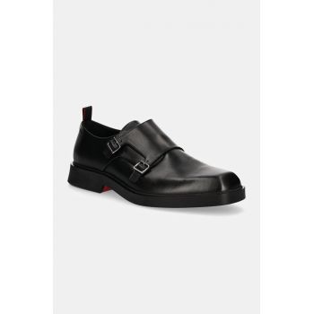 HUGO pantofi de piele Iker barbati, culoarea negru, 50528804