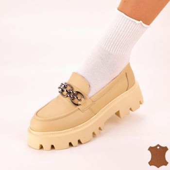 Pantofi Casual Dama Crem Piele Naturala Pantas